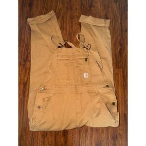 Carhartt Overalls SZ S Short Brown Rugged Flex Canvas Loose Fit Double Knee